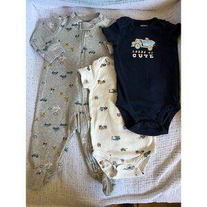 Carter’s 3 piece Transportation set 6 Months 1Sleeper 2 snap shirts